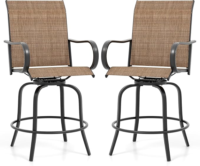 Giantex Set of 2 Swivel Outdoor Bar Stools, All-Weather Bar Height Patio Chairs by Giantex
