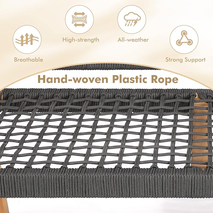 Tangkula Outdoor Acacia Wood Bench, All-Weather Rope Woven Garden Bench - Image 7