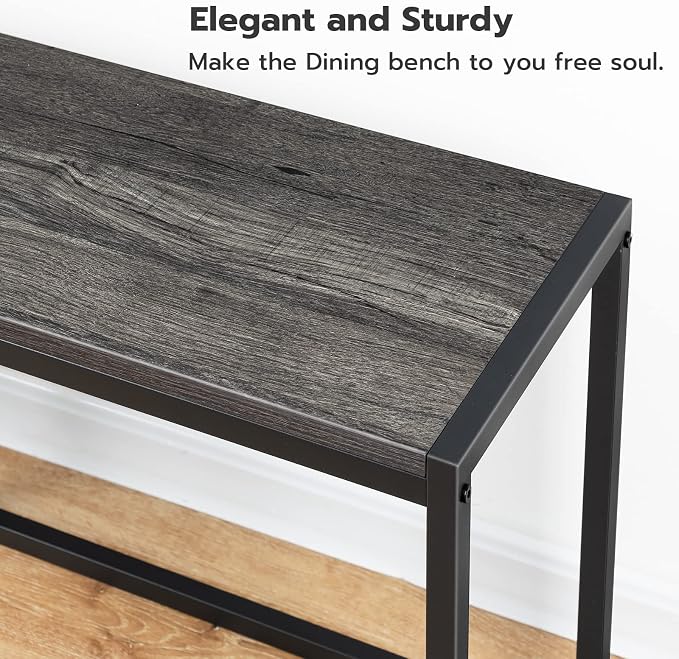 HOOBRO Dining Bench, 47.2 Inch Industrial Style Kitchen Table Bench, Steel Frame - Image 7
