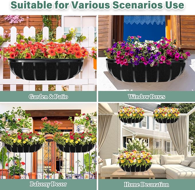 Riare 6 Pack 36 Inch Black Felt Window Box Liners- Fabric Trough Planter Basket - Image 7