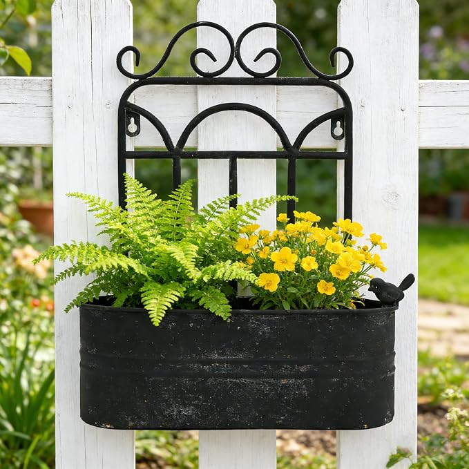 Rustic Metal Wall Planter Vintage Wall Mounted Flower Pot Distressed Wall - Image 5