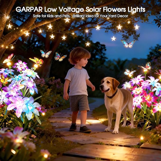 Garpar Solar Flowers Lights Outdoor Waterproof, Upgraded 8 Pack Solar Garden - Image 6