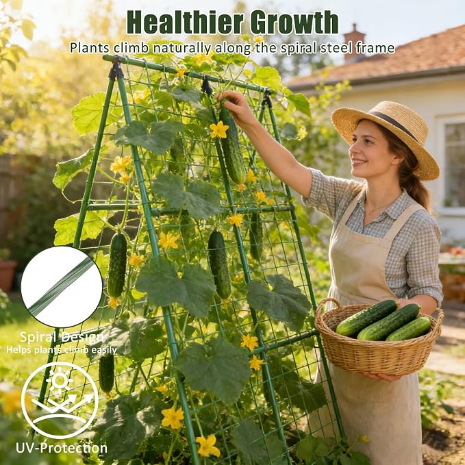 Miory Cucumber Trellis for Raised Beds, 2 Pack 32x48" A-Frame Garden Trellis - Image 5