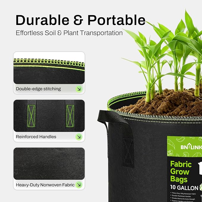 BN-LINK 5-Pack 5 Gallon Grow Bags, Heavy Duty Aeration Fabric Pots - Image 6
