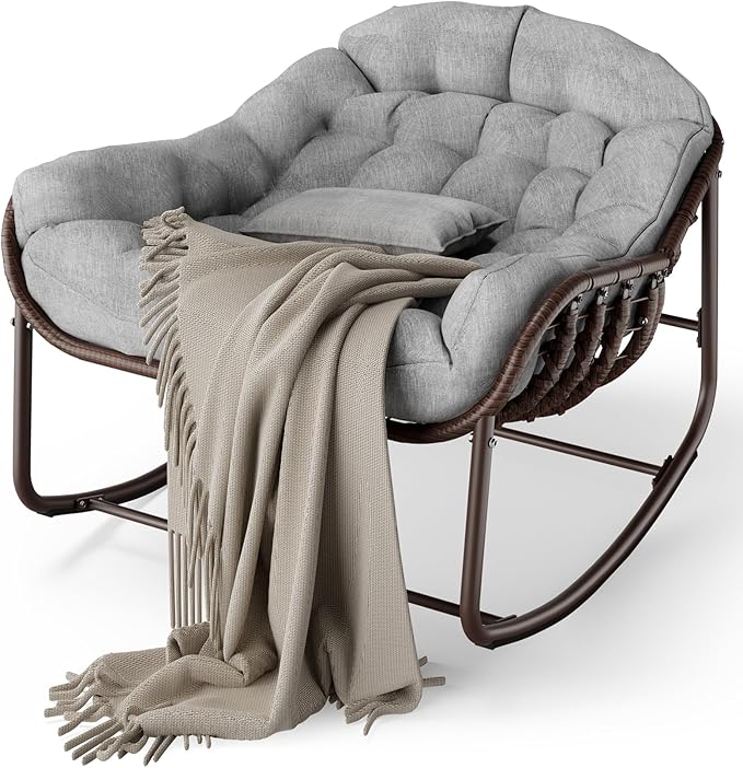 GarveeLife Outdoor Papasan Rocking Chair, Oversized Wicker Lounge Chair - Image 7