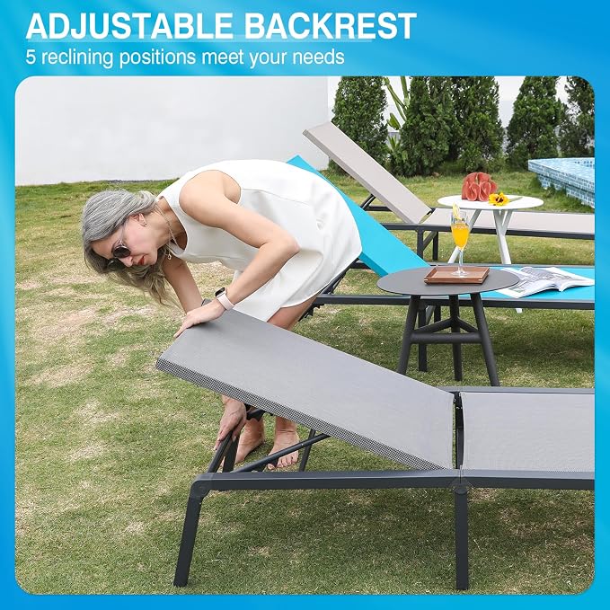 Aluminum Chaise Lounge Chair Outdoor, Foldable Patio Lounge Chair 2 Sets - Image 5