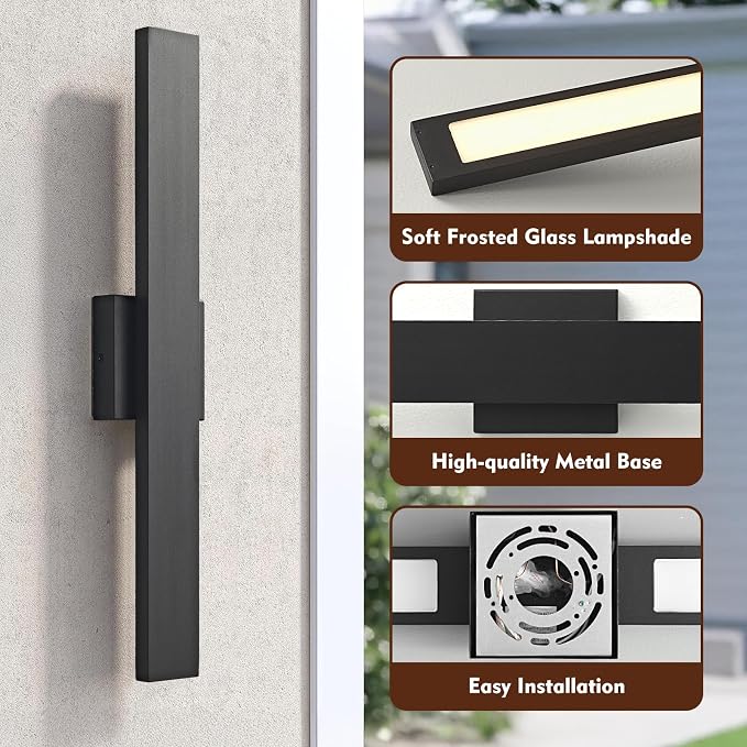 23.6inch Long Outdoor Modern LED Wall Light, 24W Waterproof IP65 Warm White Led - Image 5