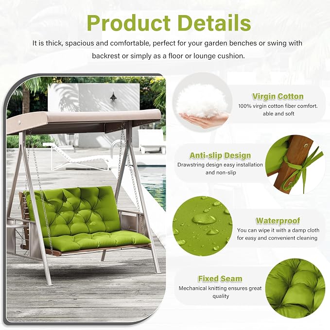 Porch Swing Cushion with Backrest, Waterproof Bench Cushion - Image 3