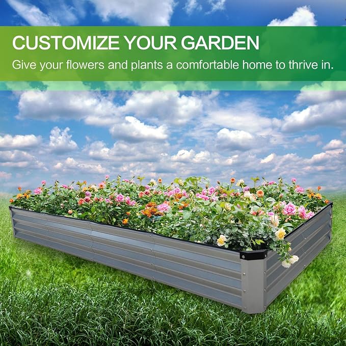 GARDMAX 8x4x1FT Galvanized Raised Garden Bed Kit, Metal Planter Boxes Outdoor - Image 6