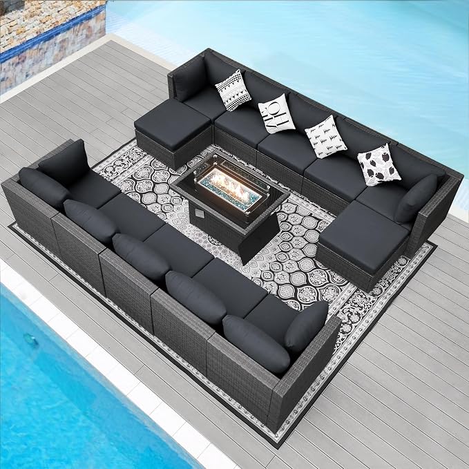NICESOUL 13 Piece Patio Furniture w/Fireplace, Elegant Outdoor Seating w/Firepit by NICESOUL