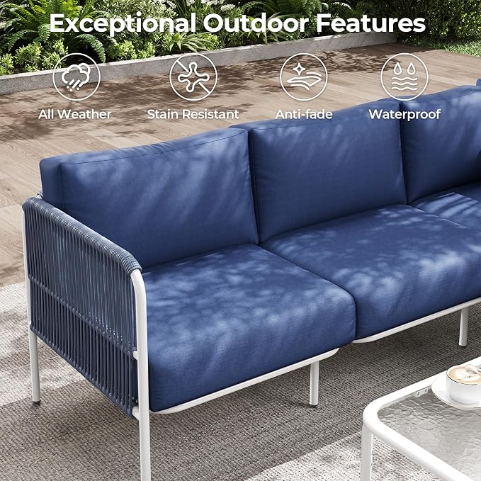 Patio Furniture Set, 6 Pieces Outdoor Couch Sectional, L Shaped Patio Set - Image 9