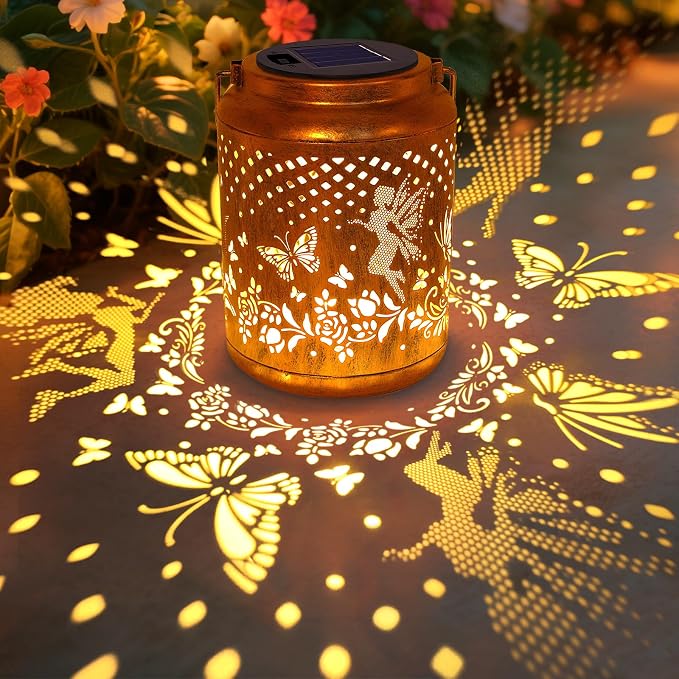 Solar Lanterns Outdoor Hanging Lantern Lights, Fairy Butterfly Metal Garden by stadeco