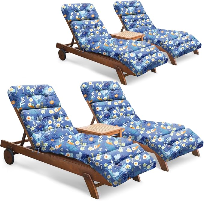 Outdoor Chaise Lounge Chair Cushion Set of 4, Waterproof 74.4 x 22 x 4.7 Inches by Tycdiose