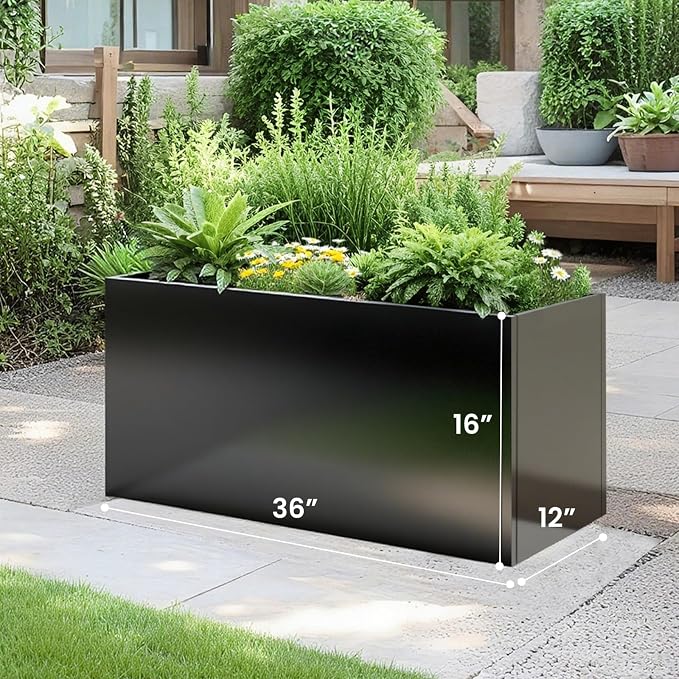 Steel Planter 36" x 12" x 16" Metal Rectangle Outdoor Planter Black Powder - Image 3