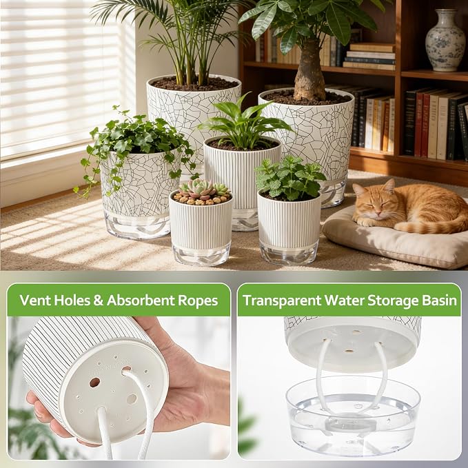 Self Watering Pots for Indoor Plants, 4/5.5/6.3 Inch Plant Pots Indoor Outdoor - Image 3