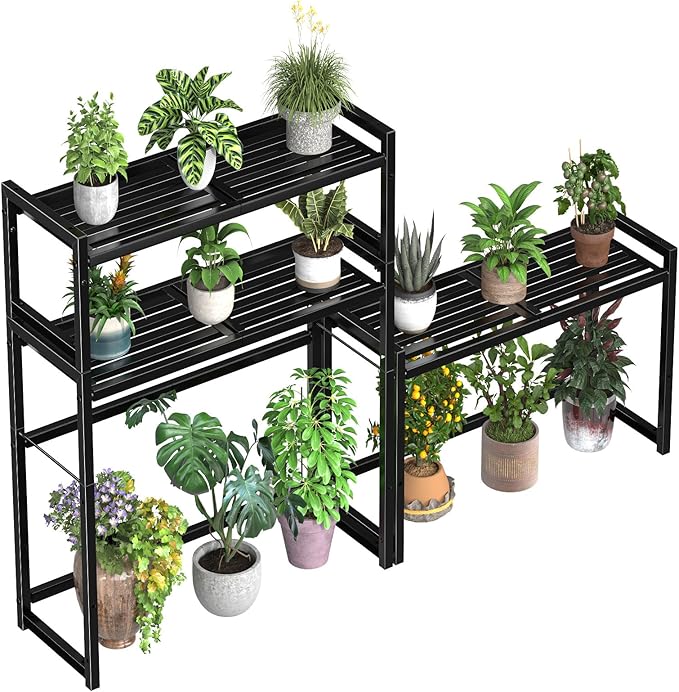 3-Tier Metal Plant Stand, Heavy Duty Waterproof Indoor Outdoor Stackable Shelf - Image 2