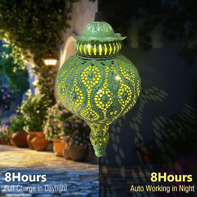 Moroccan Solar Lanterns Outdoor Waterproof Green Hanging Lanterns Outdoor - Image 5