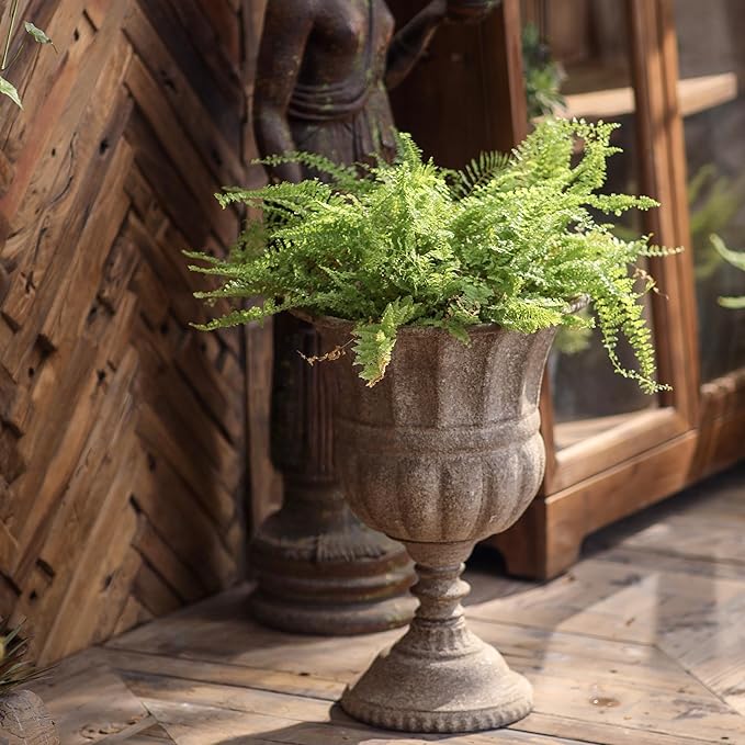 Vintage Urn Planter with Embossed Pattern, Imitation Stone Finish Flower Pot - Image 4