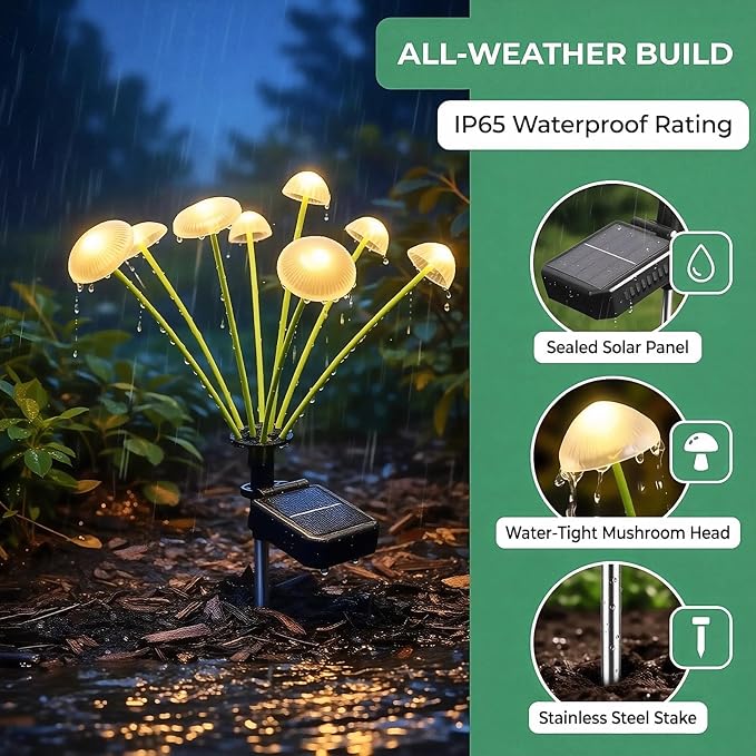 4 Pack 32LED Solar Garden Lights, 8 Lighting Modes Swaying Mushroom Lights - Image 3