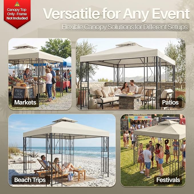 Flexzion Gazebo Cover Replacement Canopy Top 12x12 Ft - Image 9