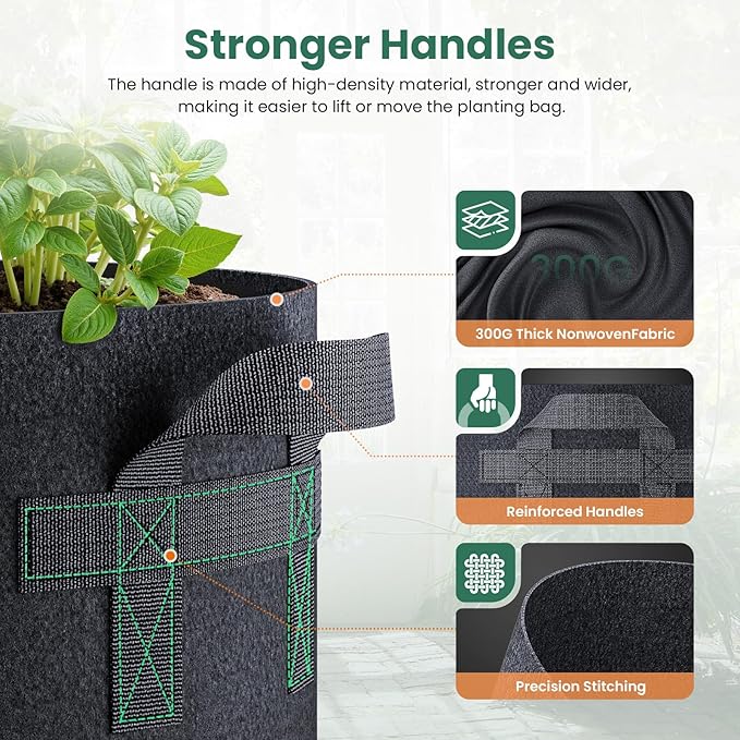 5 Pack 5 Gallon Grow Bags, Thickened Nonwoven Fabric Planter Pots - Image 3