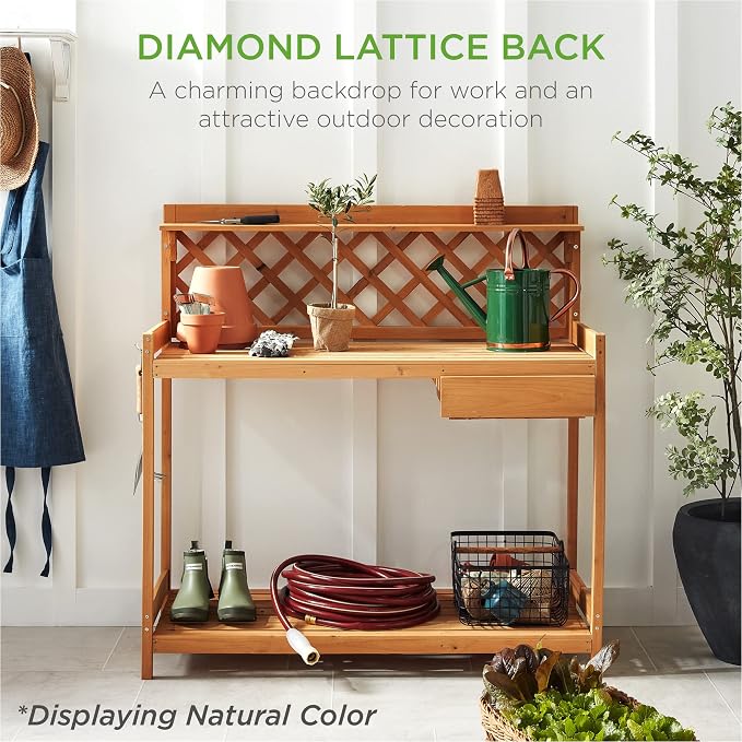 Best Choice Products Outdoor Garden Potting Bench, Wooden Workstation Table - Image 6
