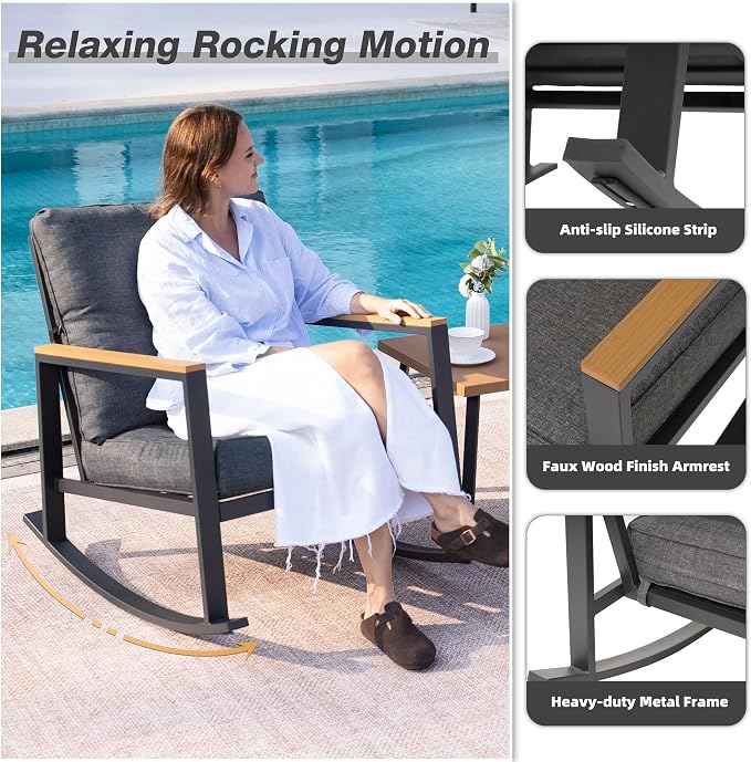 3 Pieces Rocking Bistro Set, Outdoor Patio Furniture Set - Image 3