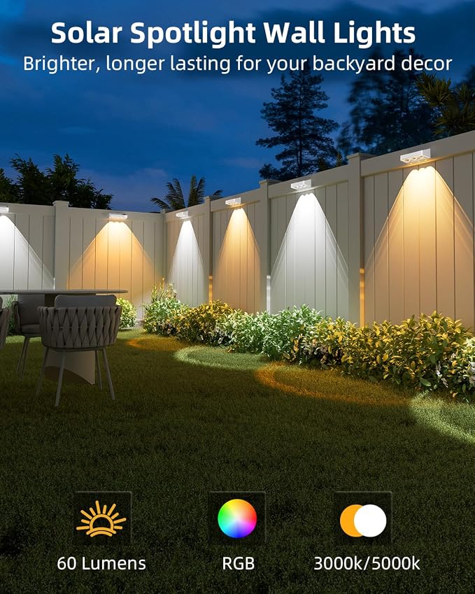 Solar Fence Lights Outdoor, 9 Fixed Colors ＆ Color Changing Fence Lights Solar - Image 7