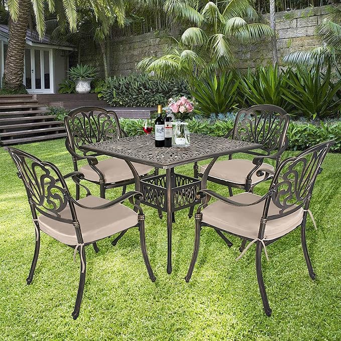 TITIMO 5-Piece Cast Aluminum Outdoor Patio Dining Set, 4 Pattern Chairs and - Image 7
