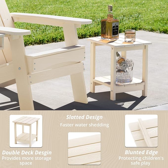 LUE BONA Adirondack Outdoor Side Table, 2-Tier Sand HDPS Patio End Table - Image 5
