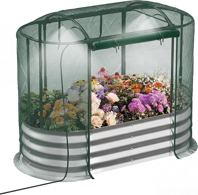 Raised Garden Bed with Self-Watering System, Oval Galvanized Raised Beds by Lineware