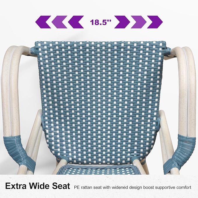 PURPLE LEAF French Bistro Armchairs Set of 4 Hand-Woven Wicker Armchairs - Image 7