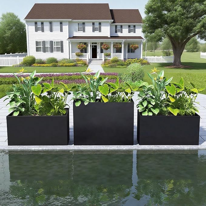 Steel Planter 36" x 12" x 16" Metal Rectangle Outdoor Planter Black Powder - Image 2