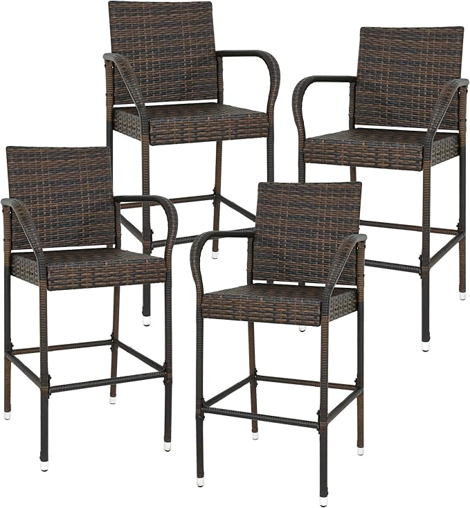 Nova Microdermabrasion Set of 4 Wicker Barstools Indoor Outdoor Patio Furniture by NovaMicrodermabrasion