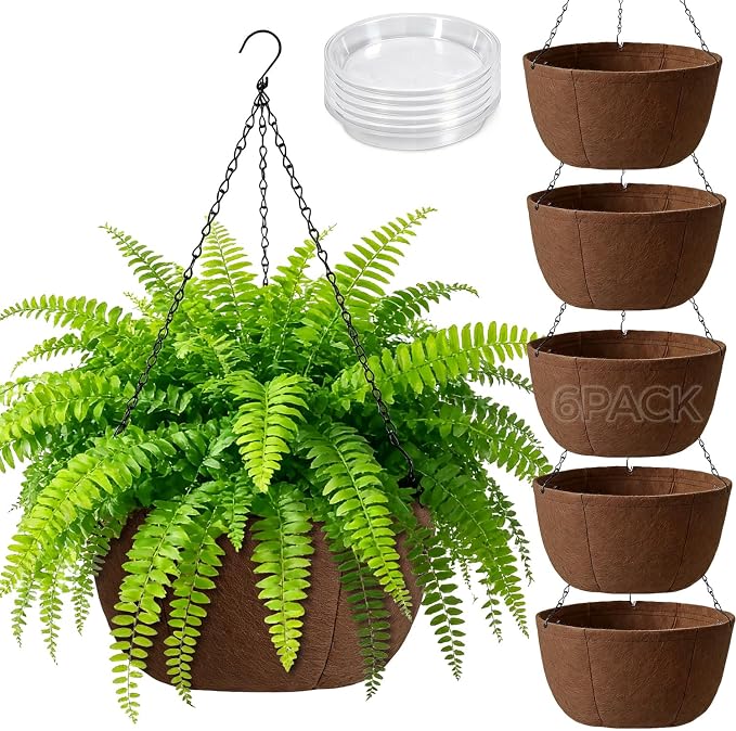 T4U Hanging Planters for Outdoor Plants, 12 Inch 6 Pack Fabric Hanging Baskets by T4U
