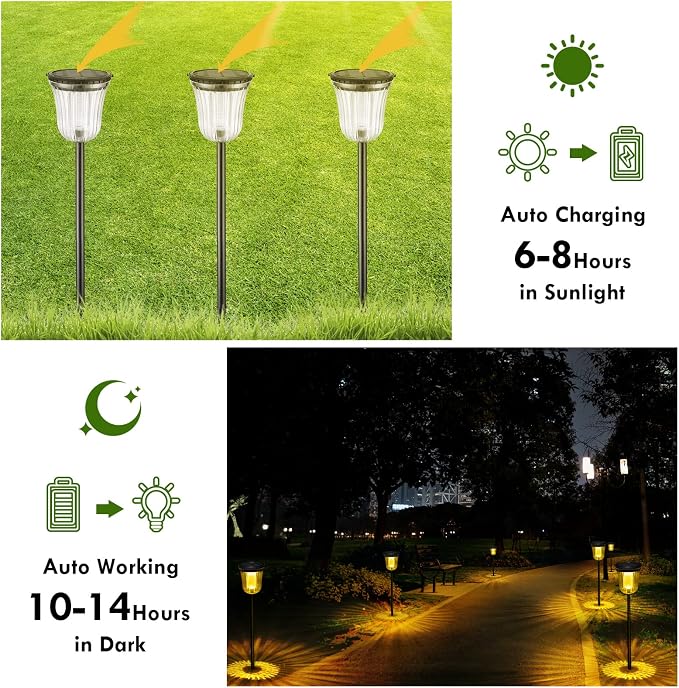Solar Pathway Lights Outdoor, Solar Lights Outdoor Waterproof IP65, 200 LM Auto - Image 5
