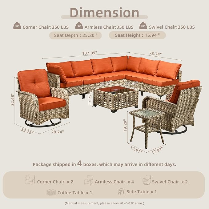 Outdoor Sectional Patio Furniture Set, 10 Pieces Wicker Conversation Sets L - Image 8