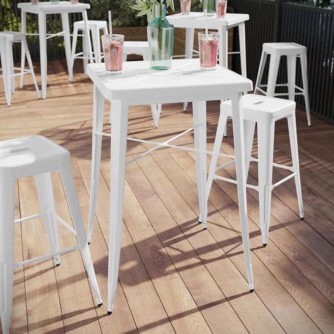 Pemberly Row 28" Square Metal Bar Table, Galvanized Steel, Indoor/Outdoor Use - Image 5