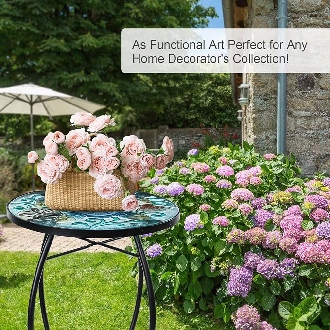 VCUTEKA Patio Side Table Outdoor Accent Table Small Mosaic Table Coffee Table - Image 6