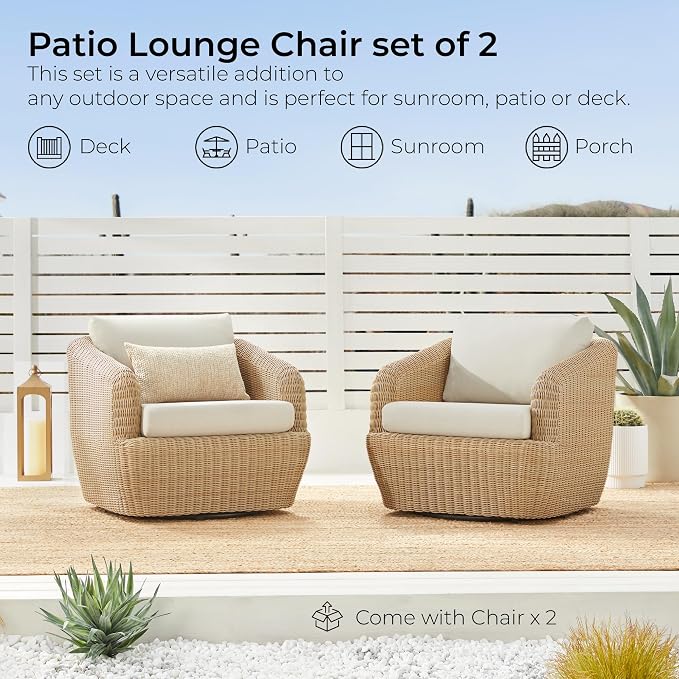 CHITA 2 Pieces Patio Wicker 360° Swivel Chairs - Image 7