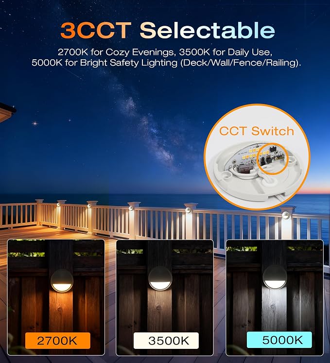 CLOUDY BAY 3CCT Low Voltage LED Deck Lights Outdoor, 2700K/3500K/5000K - Image 4