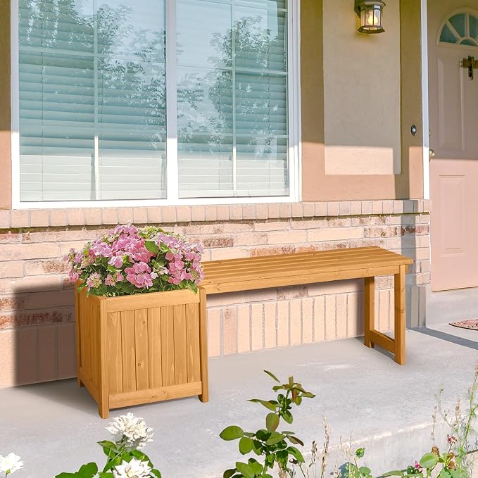 VINGLI Outdoor Wood Bench with Planter Boxes, 2-in-1 All-Weather Porch Bench - Image 8
