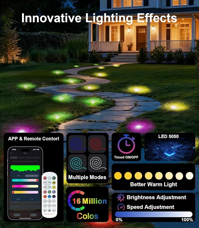 100Ft RGB Ground Lights Outdoor LED Pathway Lights, Smart Control - Image 4