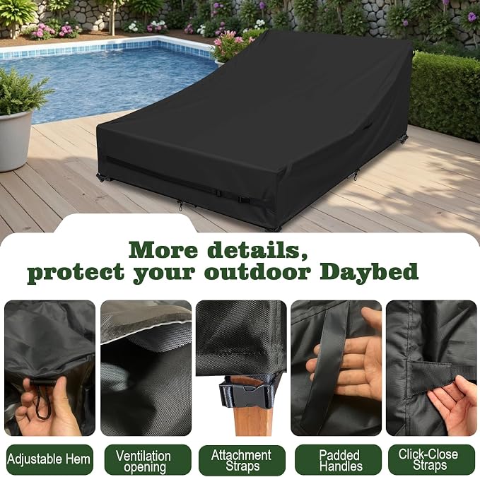 Outdoor Daybed Cover Heavy Duty 600D Weather-Resistant Waterproof Patio Sunbed - Image 4