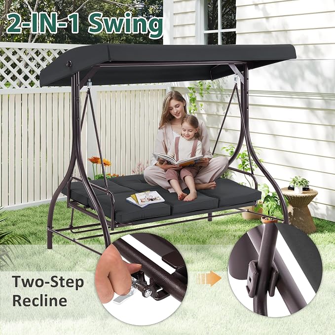 MCombo 3-Seat Outdoor Patio Swing Chair, 2-in-1 Convertible Porch Swing Glider - Image 6