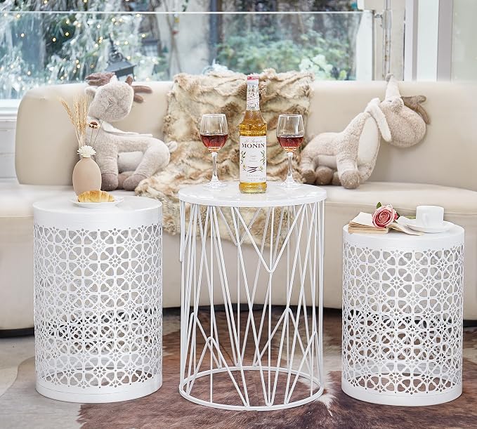 HFHOME Set of 3 Heavy-Duty Round End Table, Side Table, Coffee Table - Image 4