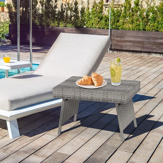 HAPPYGRILL Outdoor Wicker Table Folding Rattan Standing Coffee Side Table - Image 4