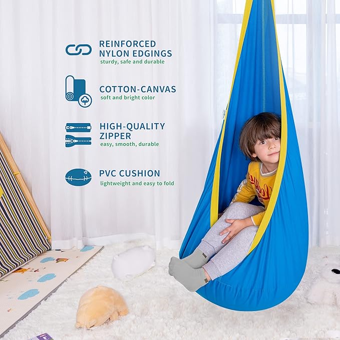 OUTREE Kids Pod Swing Seat, Cotton Child Hammock Swing Chair, Sensory Swing - Image 4