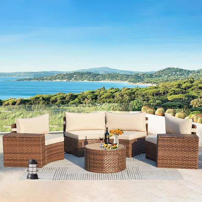 ECOTOUGE 7 Piece Patio Furniture Sets, Half-Moon Circle Conversation Set - Image 7