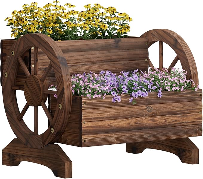 Wooden Wagon Planter Flower Cart - Image 9